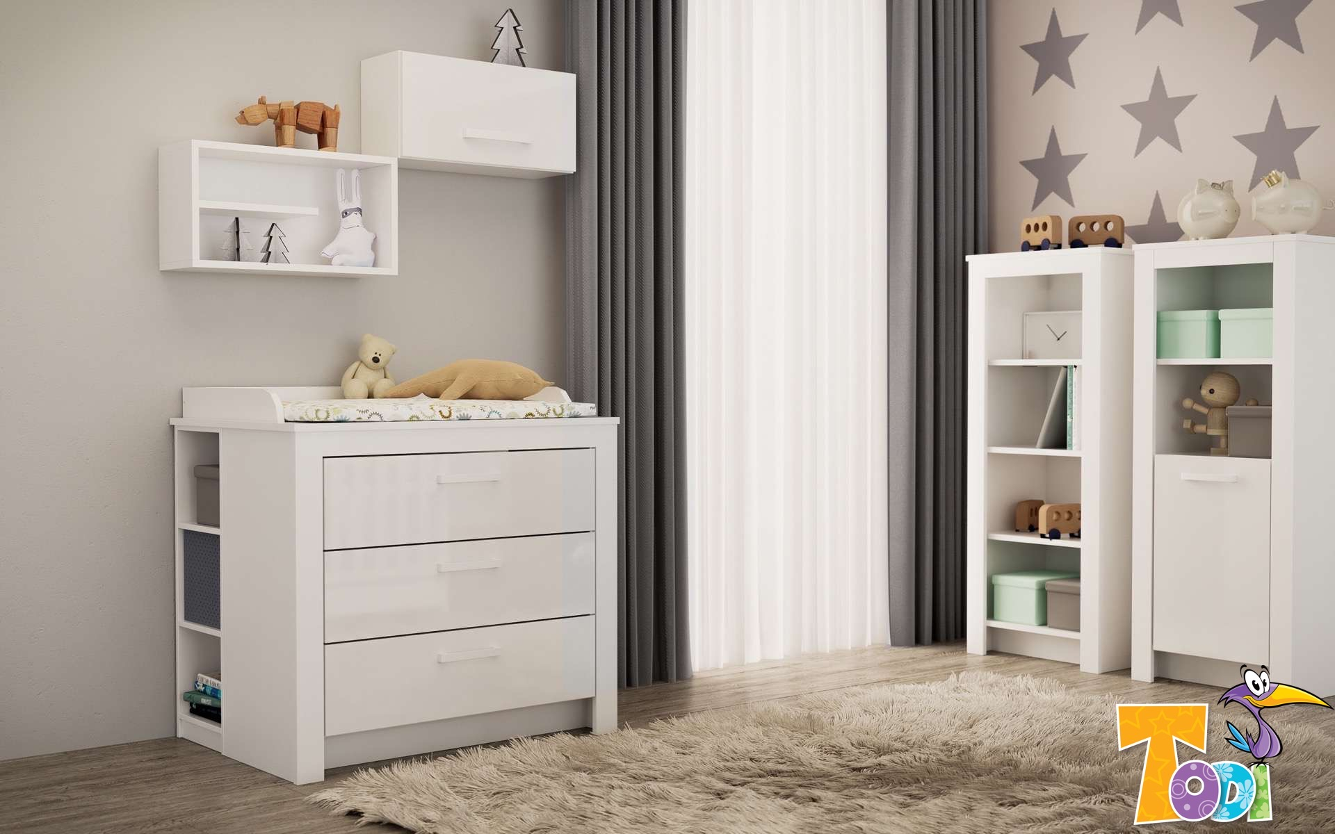 White Bunny keskeny nyitott polcos szekrény (140 cm magas)